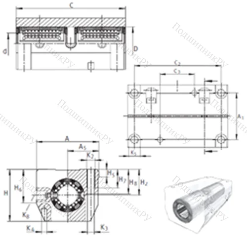 Подшипник шариковый линейный KTSG 20-PP-AS от производителя  INA