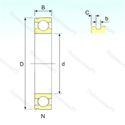 Подшипник шариковый радиальный 6303 N от производителя  ISB