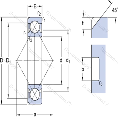 Шарикоподшипники с четырёхточечным контактом QJ 326 N 2MA от производителя  SKF