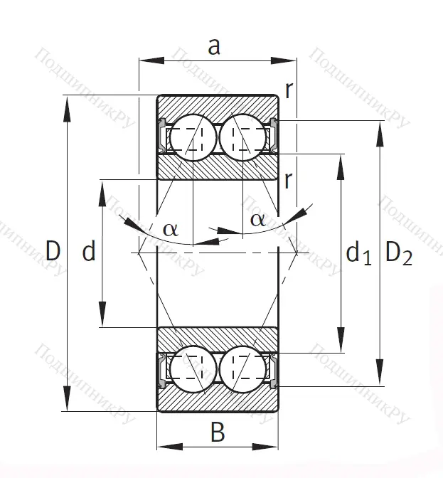 Двухрядный шариковый подшипник 3005 2RS