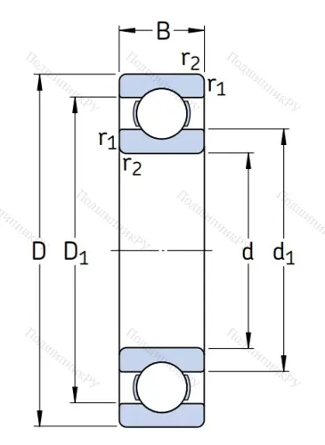 Однорядный шариковый подшипник 61808 от производителя  SKF