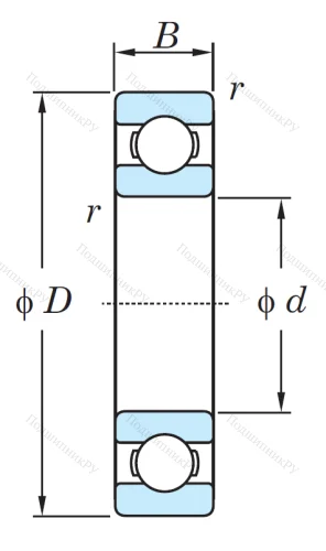 Однорядный шариковый подшипник 6822 от производителя  KOYO