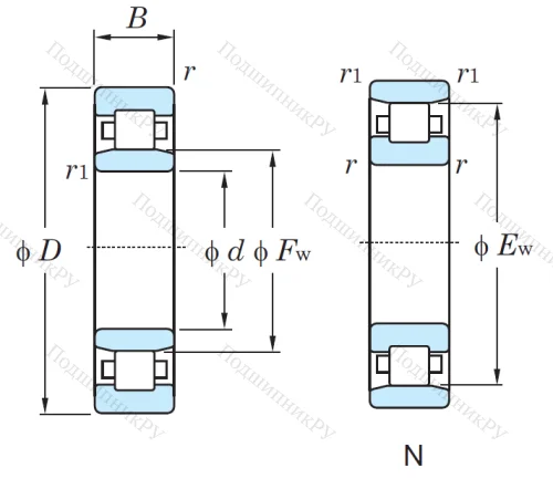 Роликовый цилиндрический подшипник N 309 от производителя  KOYO