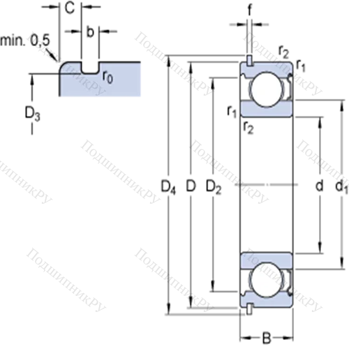 Однорядные радиальные шарикоподшипники с канавкой под стопорное кольцо 6200-ZNR от производителя  SKF