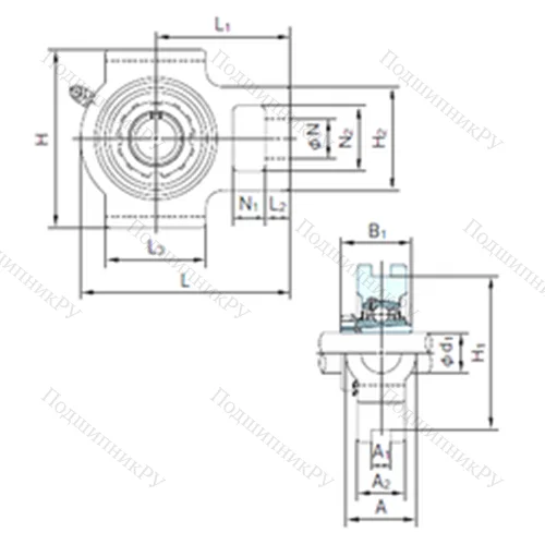 Подшипниковый узел шариковый радиальный UKTX 06+H 2306 от производителя  NACHI