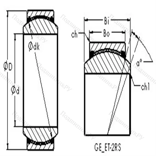 Подшипник скольжения сферический GE 55ET-2RS от производителя  AST