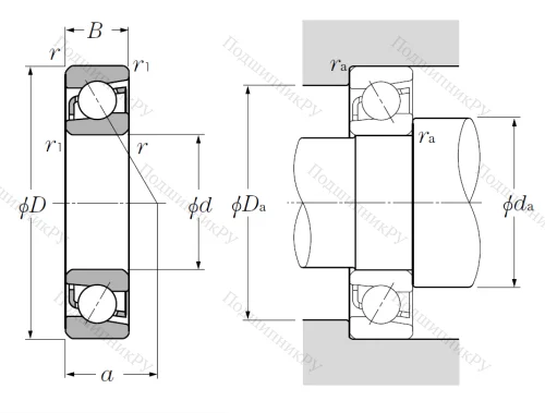 Однорядный шариковый подшипник 7219 B от производителя  NTN