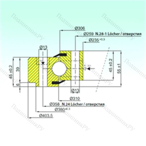 Подшипник шариковый опорно-поворотный NB 1.22.0308.200-1PPN от производителя  ISB