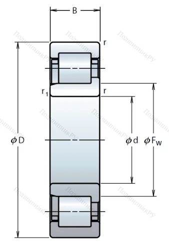 Роликовый цилиндрический подшипник NJ 308 ET от производителя  NSK
