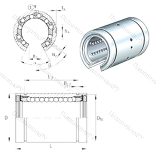 Подшипник шариковый линейный KBO 12-PP-AS от производителя  INA