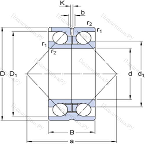 Двухрядные радиально-упорные шарикоподшипники 305288 DA
